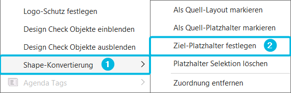 Option Shape-Konvertierung und Ziel-Platzhalter festlegen