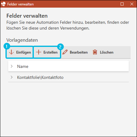 Buttons Einfügen und Erstellen für Felder