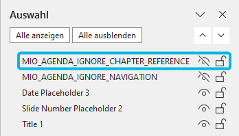 Elementliste – Kapitelreferenz verbergen