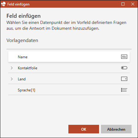 Feld auswählen