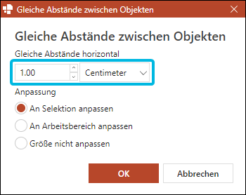 Einstellungsfenster für Abstände