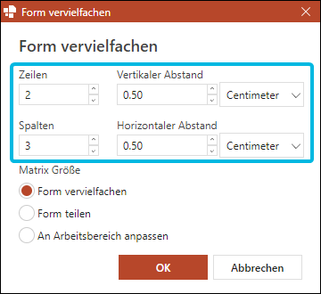 Einstellungsfenster zum Vervielfachen von Formen
