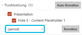 Drop-Down-Menü mit Korrekturoptionen