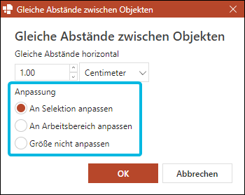 Optionen für gleiche Abstände