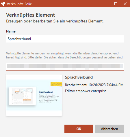 Neue Folie verknüpfen