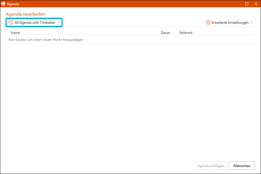 Drop-Down-Menü für Vorlagen