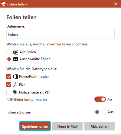 Button Speichern unter