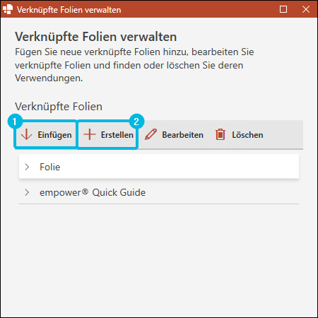 Buttons Einfügen und Erstellen für verknüpfte Folien