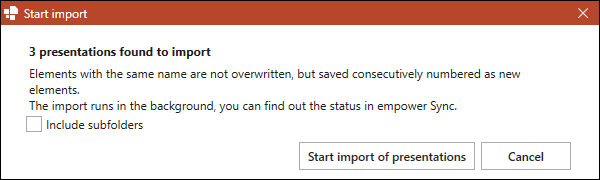 Dialog Box for Folder Import