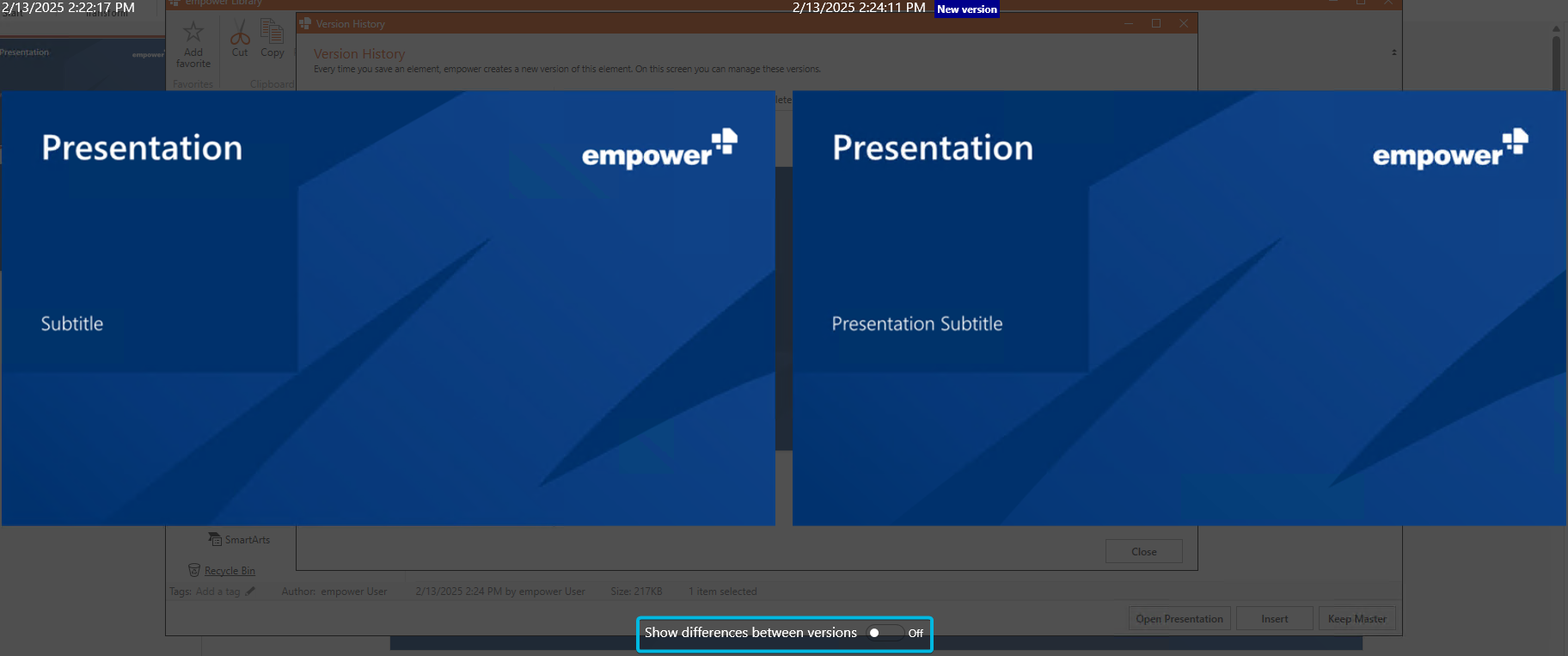 Toggle Button Show differences between versions