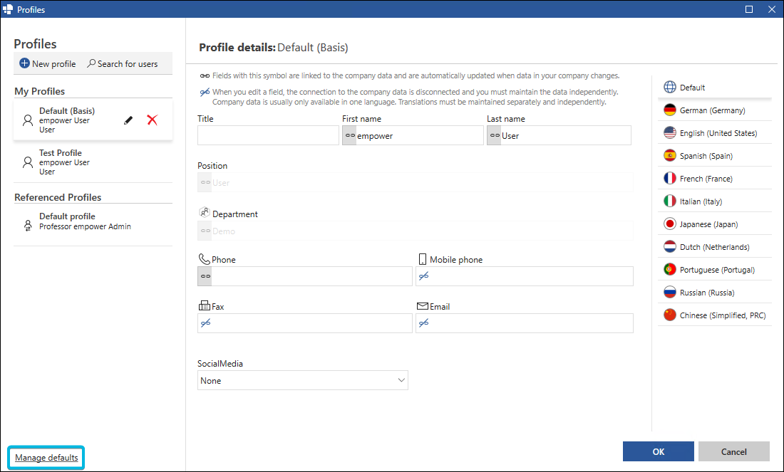 Button Manage Defaults