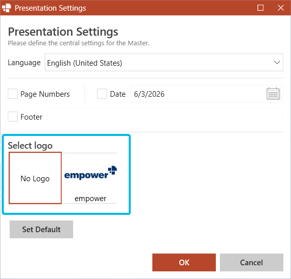 Main Logo in Presentation Settings