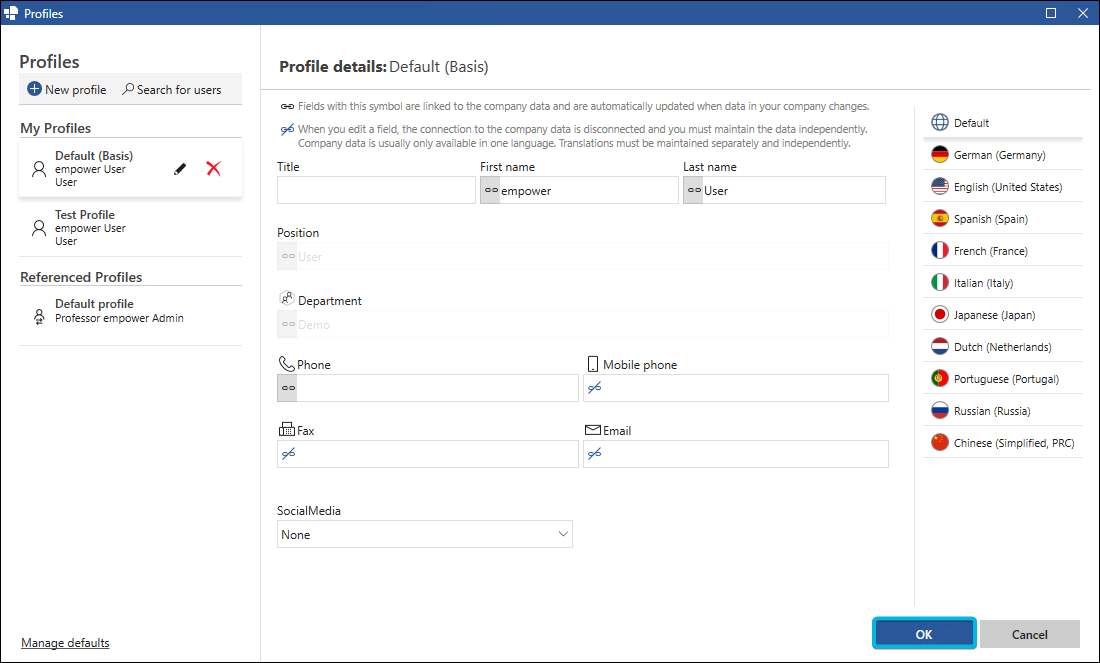 Button OK to Confirm Profile Data Changes