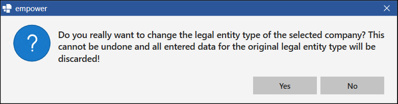 Dialog Box for Legal Entity Type Change