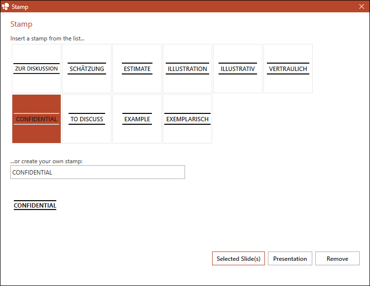 Dialog Box for Stamps