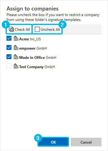 Dialog Box for Template Assignment