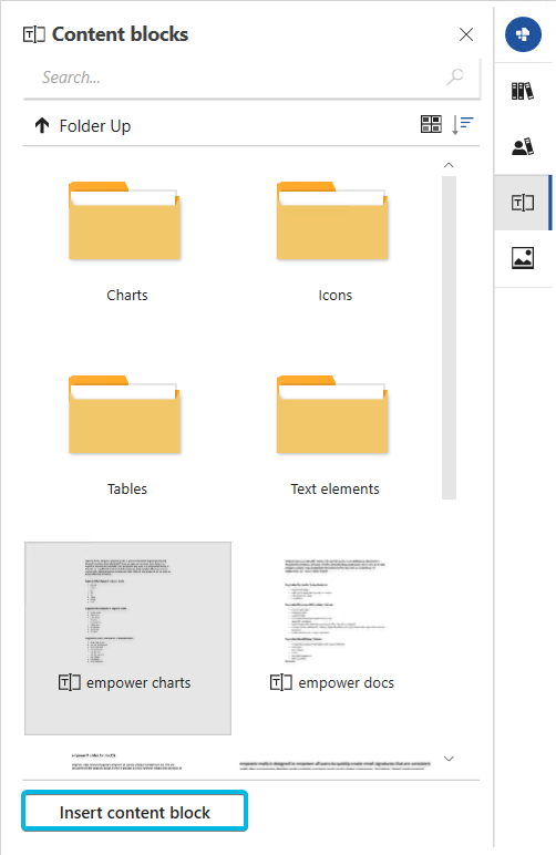 Button Insert content block in Side Pane