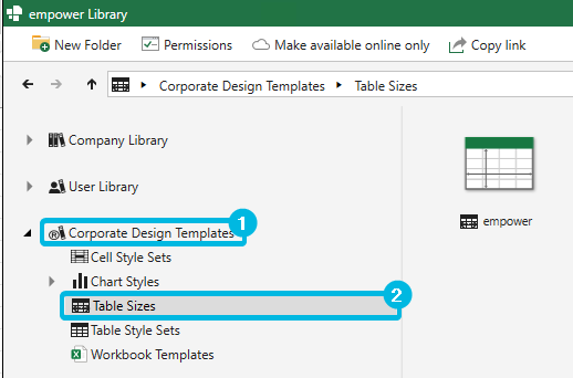 Section Corporate Design Templates – Table Sizes