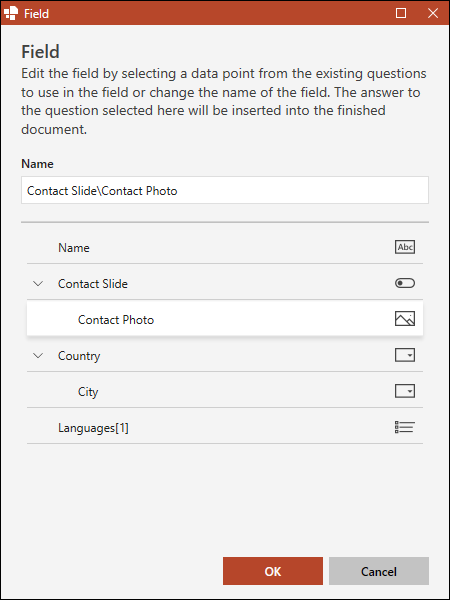 Dialog for Field Creation