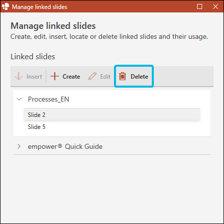 Delete Single Linked Slide Occurrence
