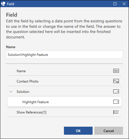 Dialog for Field Creation