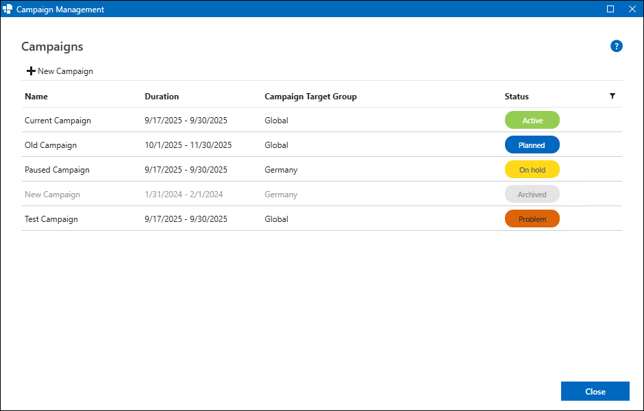 Campaign Management Status