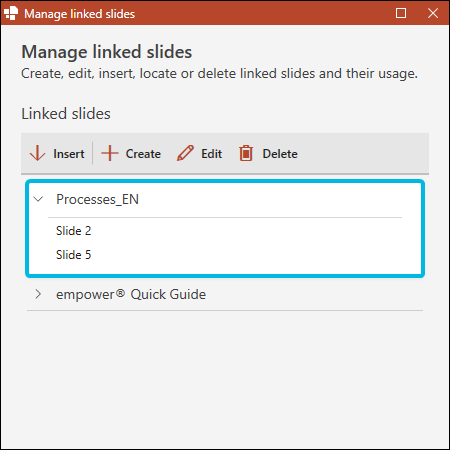 Expanded Linked Slide Entry