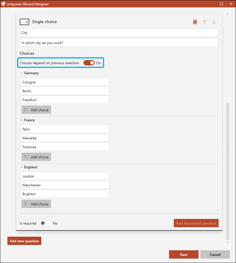 Toggle Button for Dependent Single Choice Question
