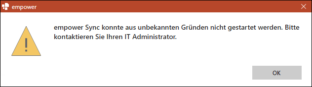 Fehlermeldung für Sync