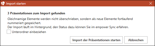 Dialogfenster bei Ordner-Import