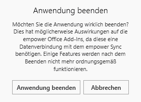 Hinweis zum Beenden der Anwendung