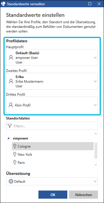 Standardprofile festlegen