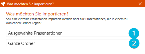 Dialogfenster mit Optionen zum Importieren