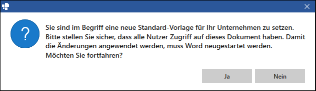Dialogfenster für neuen Unternehmens-Standard