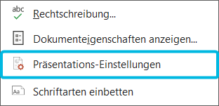 Option Präsentations-Einstellungen