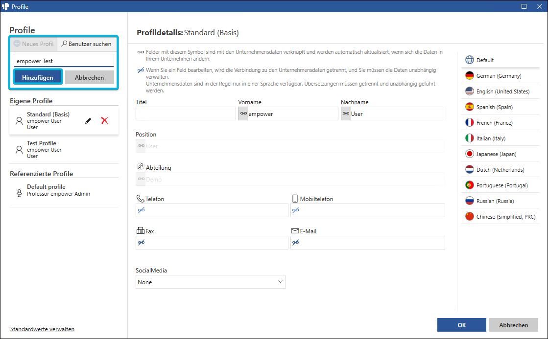 Profil hinzufügen