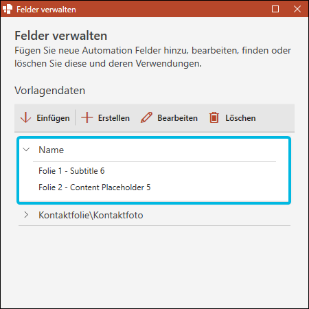 Erweiterter Feldeintrag