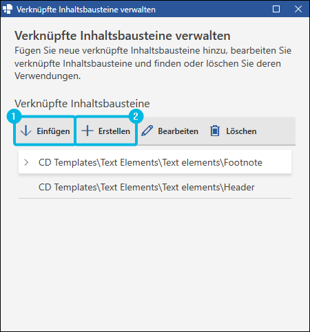 Buttons Einfügen und Erstellen für verknüpfte Inhaltsbausteine