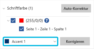 Drop-Down-Menü mit Korrekturoption (eingeklappt)