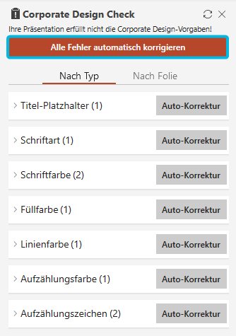 Button Alle Fehler automatisch korrigieren