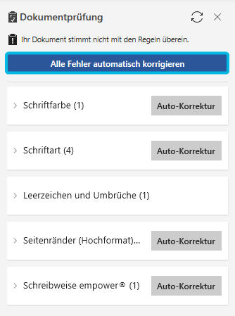 Button Alle Fehler automatisch korrigieren