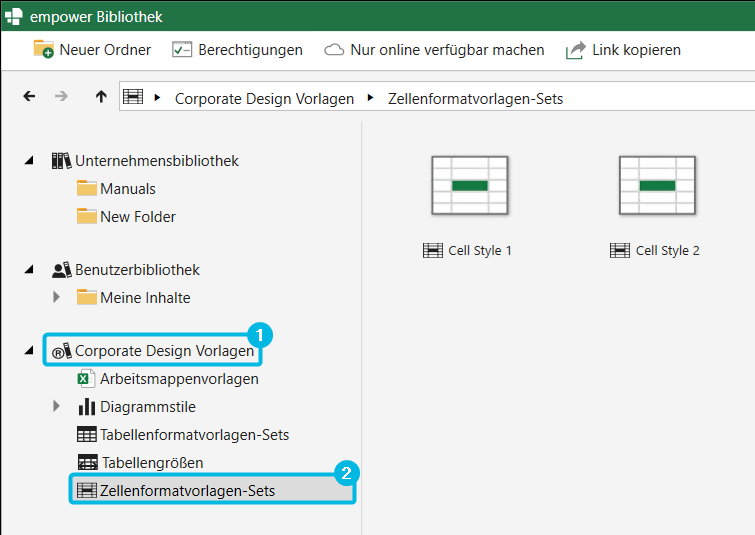 Bereich Corporate Design Vorlagen – Zellenformatvorlagen-Sets