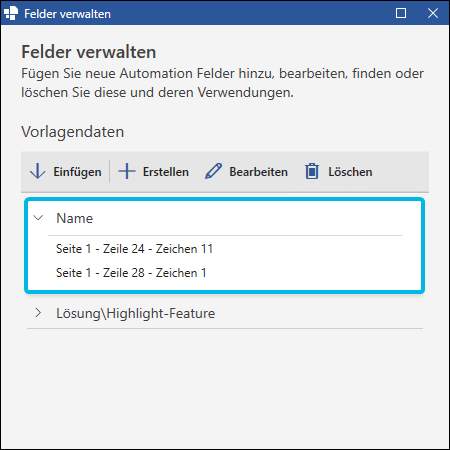 Erweiterter Feldeintrag