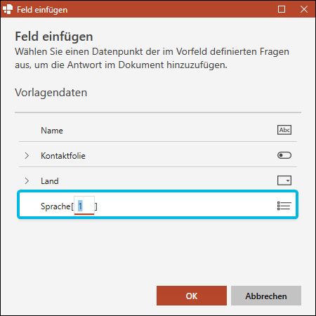 Index angeben