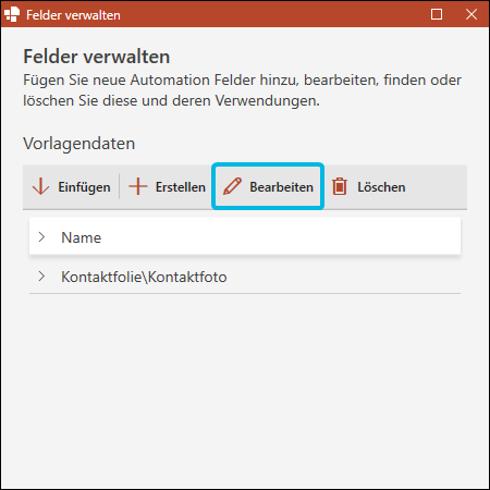 Button Bearbeiten für Feld