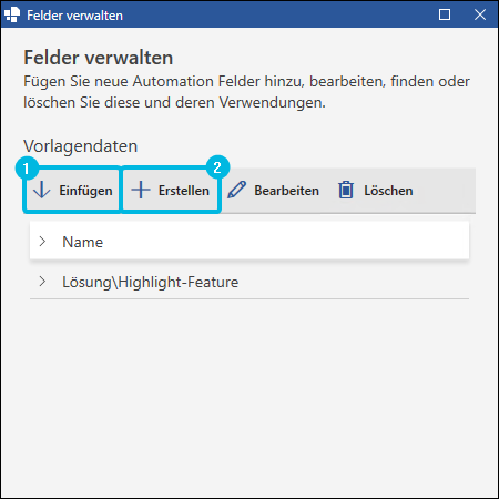 Button Einfügen und Erstellen für Felder