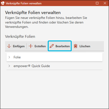 Button Bearbeiten für verknüpfte Folie