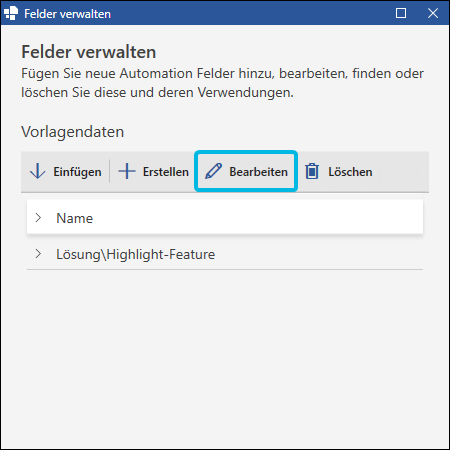 Button Bearbeiten für Feld