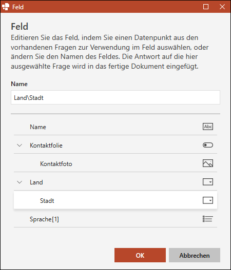 Dialog zur Felderstellung