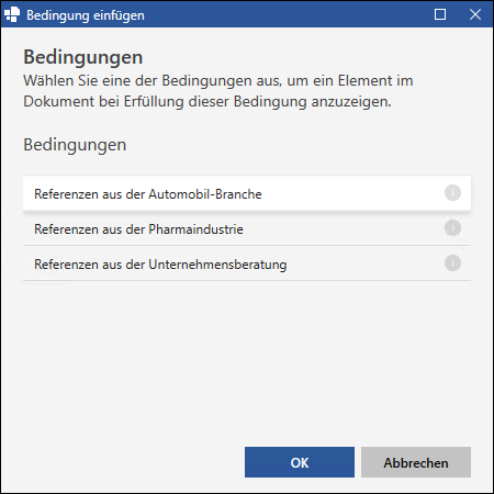 Bedingung auswählen